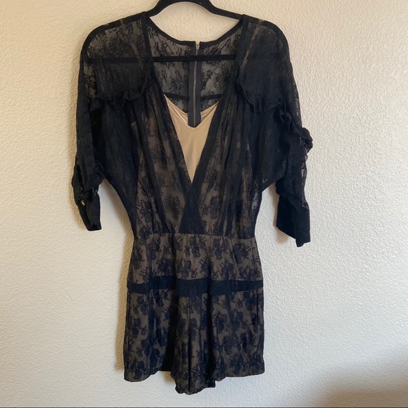 Mayle Pants - Maison Mayle silk black nude lace romper, size 6